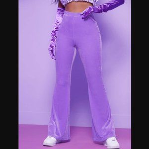 Violet Purple Flare Leg Velvet Pants - Med